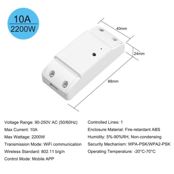 Adapter |   10A/2200W WiFi Smart Switch Compatible with Amazon Alexa for Google Home Timer White Adapter Adapter