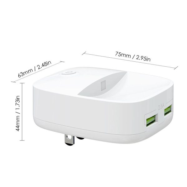 Adapter |   3-in-1 5V 2.5A Phone Wall Charge with Dual USB Ports Lighting & Sound Sensor Wall Lights White Adapter Adapter