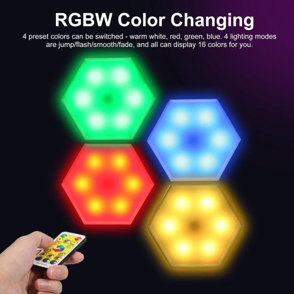 Adapter |   6PCS RGB Cabinet Light LED Color Changing Hexagon DIY Wall Lamp White Adapter Adapter