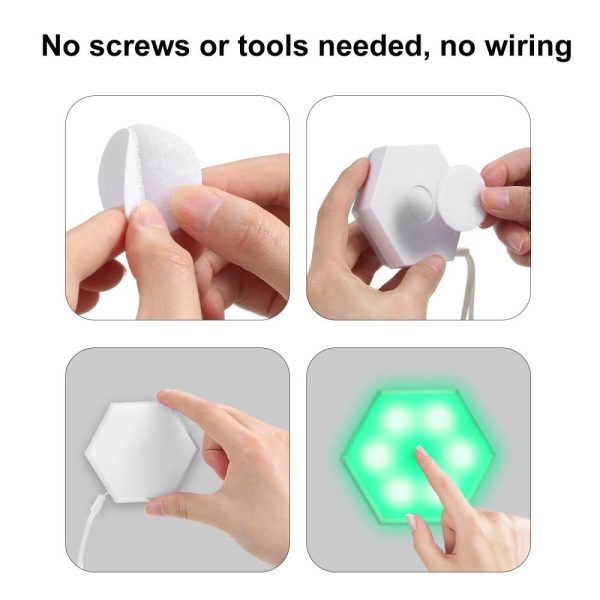 Adapter |   6PCS RGB Cabinet Light LED Color Changing Hexagon DIY Wall Lamp White Adapter Adapter