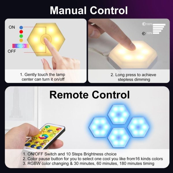 Adapter |   6PCS RGB Cabinet Light LED Color Changing Hexagon DIY Wall Lamp White Adapter Adapter