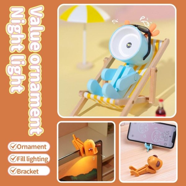 Adapter |   Cartoon Night Light Kid Lamp Mini Deer LED Desk Lamps Cute DIY Portable with Adjustable Phone Holder for Kids Students Bedroom Bookends Nursery Room Orange Adapter Adapter