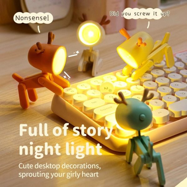 Adapter |   Cartoon Night Light Kid Lamp Mini Deer LED Desk Lamps Cute DIY Portable with Adjustable Phone Holder for Kids Students Bedroom Bookends Nursery Room Orange Adapter Adapter