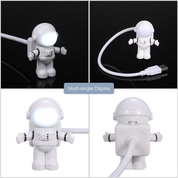 Adapter |   Spaceman Astronaut Shape LED Mini Night Light  Keyboard Lamp USB Charging Port Design Flexible Bendable Hose Portable for Student Office Worker Computer White Adapter Adapter