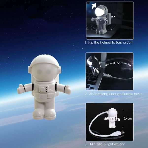 Adapter |   Spaceman Astronaut Shape LED Mini Night Light  Keyboard Lamp USB Charging Port Design Flexible Bendable Hose Portable for Student Office Worker Computer White Adapter Adapter