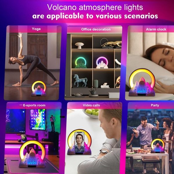 Ceiling Lights |   LED Table Lamp Sunrise Colorful Ambient Light with Built-in BT Speaker Alarm Clock Wireless Charging Function Support Tuya App Control Black LED Light Bulbs Black