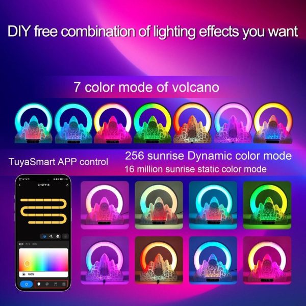 Ceiling Lights |   LED Table Lamp Sunrise Colorful Ambient Light with Built-in BT Speaker Alarm Clock Wireless Charging Function Support Tuya App Control Black LED Light Bulbs Black