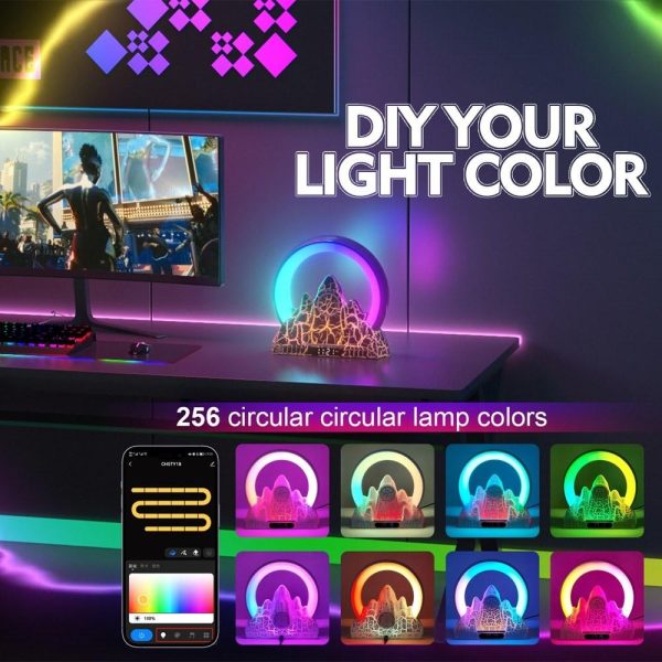 Ceiling Lights |   LED Table Lamp Sunrise Colorful Ambient Light with Built-in BT Speaker Alarm Clock Wireless Charging Function Support Tuya App Control Black LED Light Bulbs Black