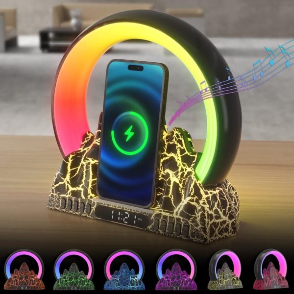 Ceiling Lights |   LED Table Lamp Sunrise Colorful Ambient Light with Built-in BT Speaker Alarm Clock Wireless Charging Function Support Tuya App Control Black LED Light Bulbs Black