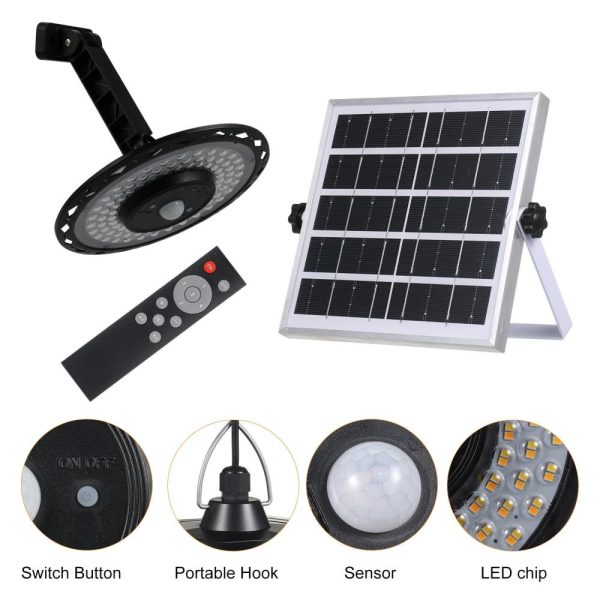 Headlights |   180LEDs Solar Powered Pendant Lamp Wall Lamp Garage Light Motion Sensor Light with Remote Controller Black Headlights Black