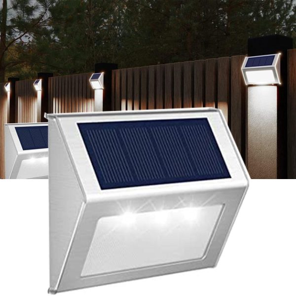 Headlights |   3 Leds Stainless Steel Solar Garden Light for Outdoor Stairs Paths Patio Solar Street Light Headlights Headlights