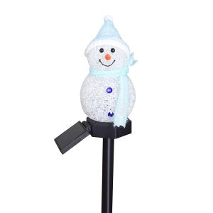 Headlights |   Solar Christmas Snowman Ground Inserted Lamp Outdoor Garden Decoration Landscape LED Lawn Lamp Blue Headlights Blue