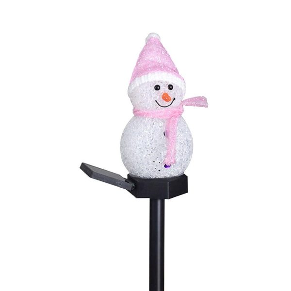 Headlights |   Solar Christmas Snowman Ground Inserted Lamp Outdoor Garden Decoration Landscape LED Lawn Lamp Pink Headlights Headlights