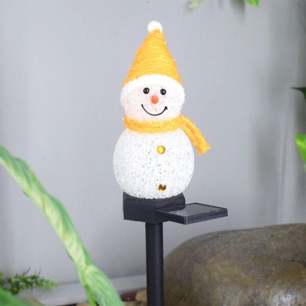 Headlights |   Solar Christmas Snowman Ground Inserted Lamp Outdoor Garden Decoration Landscape LED Lawn Lamp Yellow Headlights Headlights