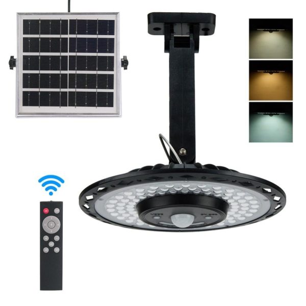 Headlights |   Solar Pendant Light Rotatable LED Shed Light PIR Motion Sensor Lamp IP65 Waterproof Support 3 Color Temperature/5 Light Modes/Adjustable Brightness/Timing Function with Remote Controller for Indoor & Outdoor Garden Patio Gazebo Garage Camping Black Headlights Black