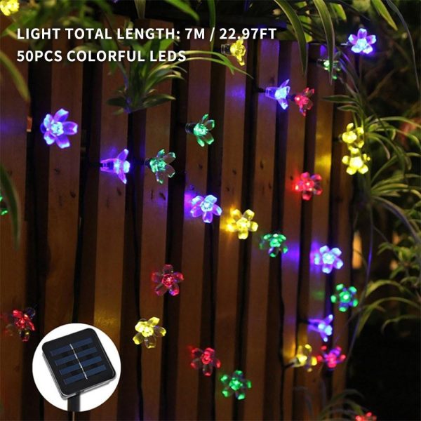 Headlights |   Solar Powered Flower String Lights 7m/22.97ft 50pcs Cherry Blossoms Colorful LEDs Fairy Light Multicolor Headlights Headlights