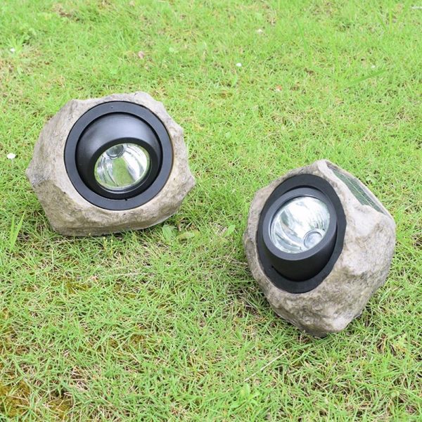 Headlights |   Solar Powered Lamp Simulation Stone Lawn Light Grey Headlights Grey