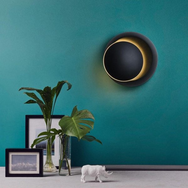 Lamp Bases |   LED Wall Lamp 360 Degree Rotatable Round Crescent Wall Light Black Lamp Bases Black