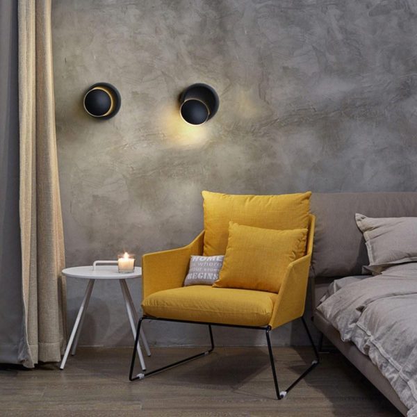 Lamp Bases |   LED Wall Lamp 360 Degree Rotatable Round Crescent Wall Light Black Lamp Bases Black