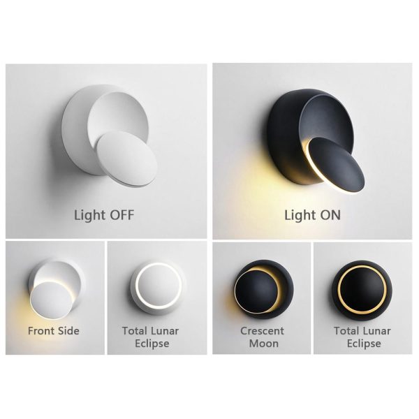 Lamp Bases |   LED Wall Lamp 360 Degree Rotatable Round Crescent Wall Light Black Lamp Bases Black