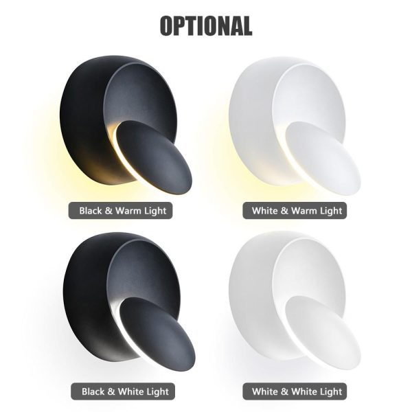 Lamp Bases |   LED Wall Lamp 360 Degree Rotatable Round Crescent Wall Light Black Lamp Bases Black