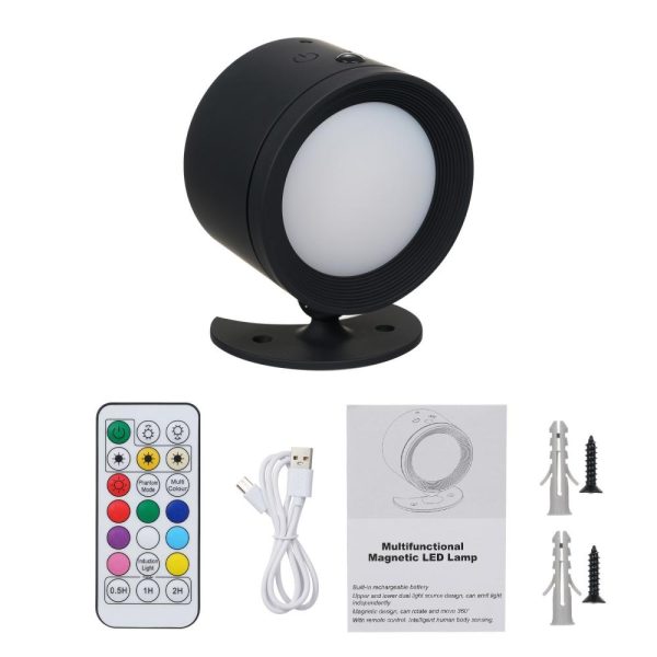 Lamp Bases |   Magnetic Suction Wall Lamp RGB Color-changing Ambient Light Black Lamp Bases Black