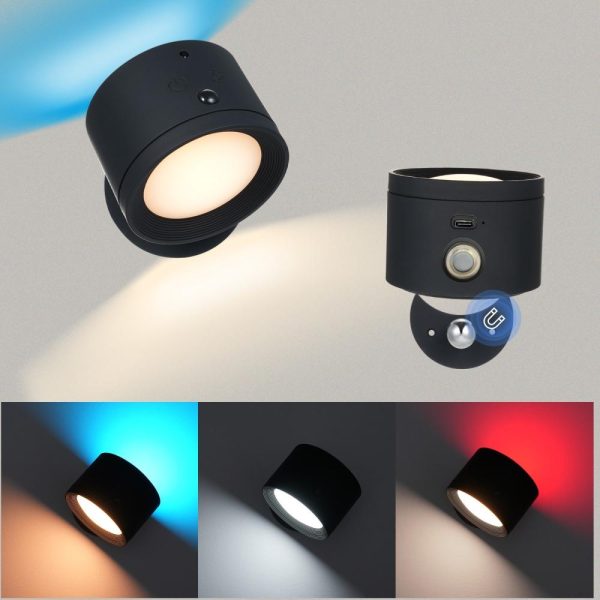 Lamp Bases |   Magnetic Suction Wall Lamp RGB Color-changing Ambient Light Black Lamp Bases Black