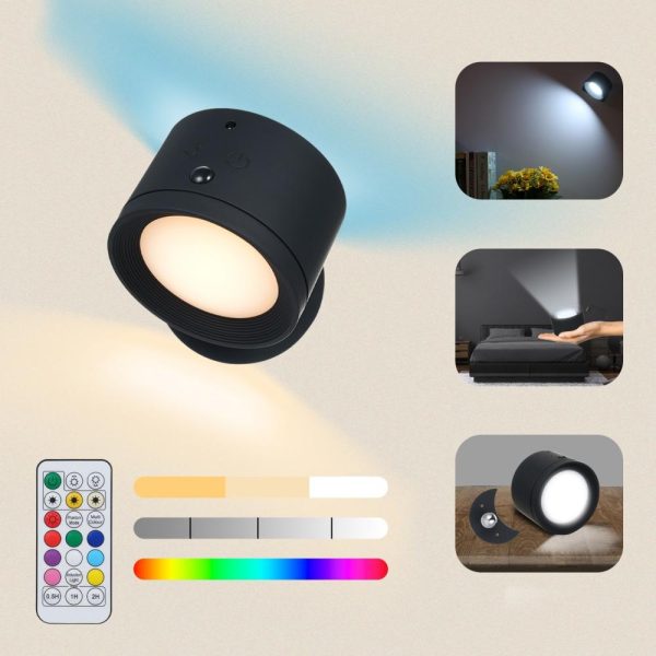 Lamp Bases |   Magnetic Suction Wall Lamp RGB Color-changing Ambient Light Black Lamp Bases Black