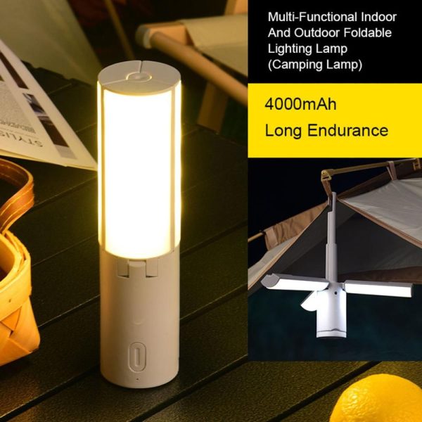 Laser Pointer |   Multifunctional Camping Lantern with Hanging Hook Outdoor Handheld Flashlight Foldable 3 Panels Rechargeable Camping Lamp Grey + White Laser Pointer Grey + White