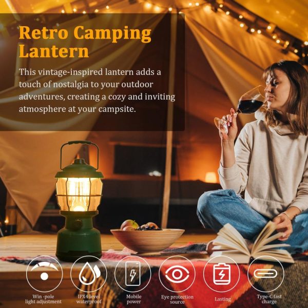 Laser Pointer |   Retro Camping Lantern Outdoor Hanging Lamp Portable Camp Lights Dimmable Campsite Atmosphere Light Dark Green Laser Pointer Dark Green