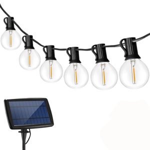 Lawn Lamps |   Solar Powered G40 String Lights Outdoor Hanging Lamp Black Lawn Lamps Black