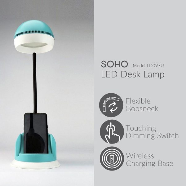 Novelty lighting |   Desk Lamp with Wireless Charger USB Charging Port Blue LED Lighting Blue