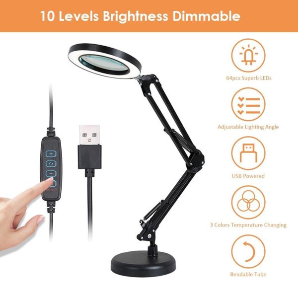 Novelty lighting |   Magnifying Glass Magnifier with 64 LEDs Desk Light Table Lamp 8X Magnification Table Light Black LED Lighting Black