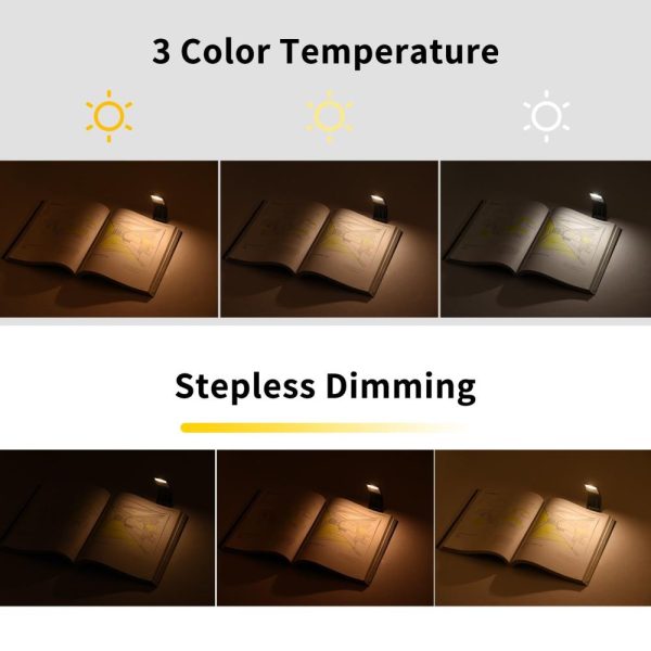 Novelty lighting |   Rechargeable Reading Light Bookmark LED Light Eye Protection 3 Color Temperature Stepless Dimming with Magnetic Clip for Reading in Bed Black LED Lighting Black