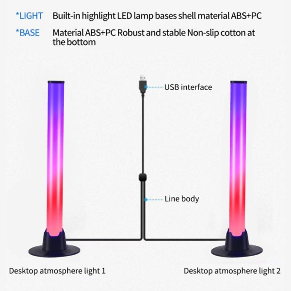 Other |   2Pcs Colorful Sound Pickup Lamps USB Desktop Atmosphere Light High-sensitivity Pickup Light Bar Fun Gaming Multi-Color LED Lighting Multi-Color