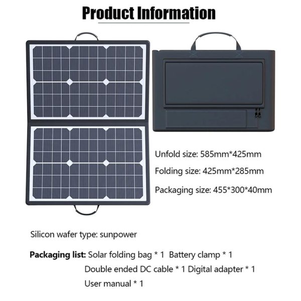 Other |   40W Solar Panel Outdoor Power Storage for Cell Phones With Carrying Handle and Support Bracket Black LED Lighting Black