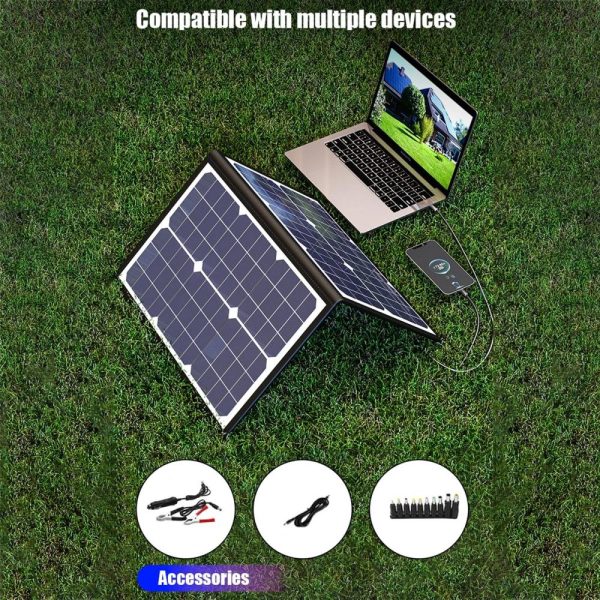 Other |   40W Solar Panel Outdoor Power Storage for Cell Phones With Carrying Handle and Support Bracket Black LED Lighting Black