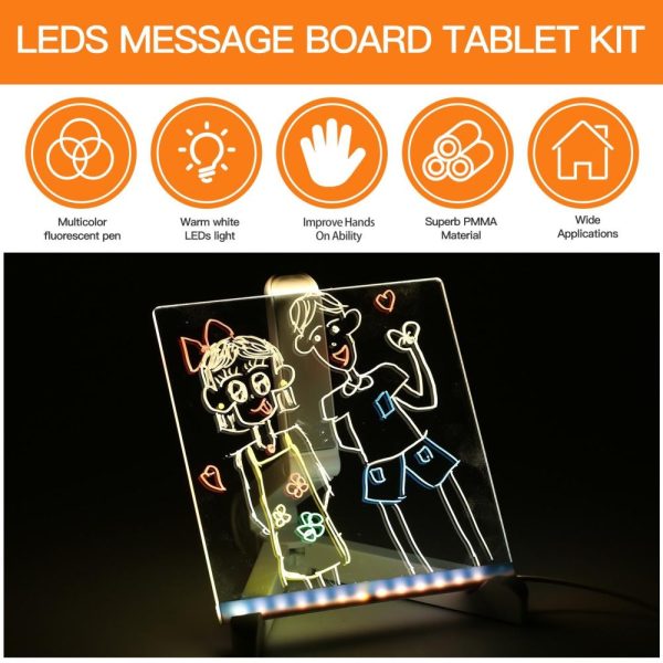 Other |   5.9 inch X 5.9 inch LEDs Message Board Tablet Kit Set with 12 Colorful Markers Warm White LED Lighting Other