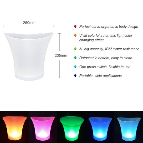 Other |   5L 7 Colors LED Light Ice Bucket Champagne Wine Drinks Beer Ice Cooler Bar Party Red LED Lighting Other