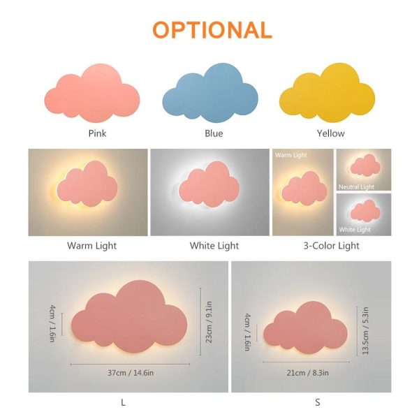 Other |   Cloud Wall Light for Kids Room LED Night Lamp Decorative Wall Lights Pink LED Lighting Other