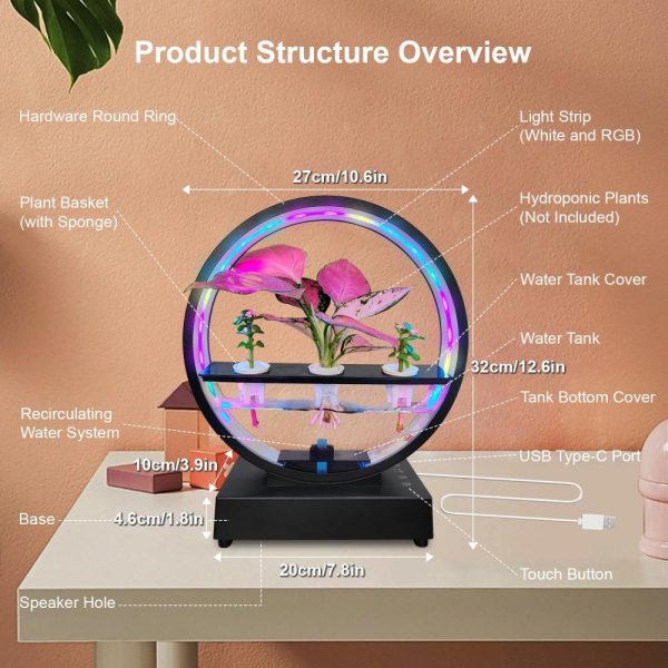 Other |   Decorative RGB Atmosphere Lamp Ornament Plant Growth Light Hydroponic Ecological System Black LED Lighting Black