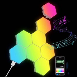 Other |   DIY BT Graffiti Wifi Voice Control Hexagonal Gaming Honeycomb Strange Light Board Splicing Quantum Atmosphere Wall Lamp White LED Lighting Other