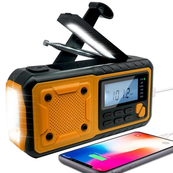 Other |   Emergency Weather Radio Outdoor Solar Hand Crank Radio Flashlight Reading Lamp SOS Alarm Black & Orange LED Lighting Black & Orange