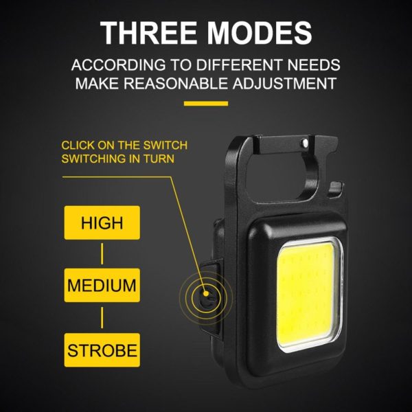 Other |   Mini Portable Keychain Light COB Camping Lantern Magnetic Suction Lock Hook Bottle Opener Fast Charging Black LED Lighting Black