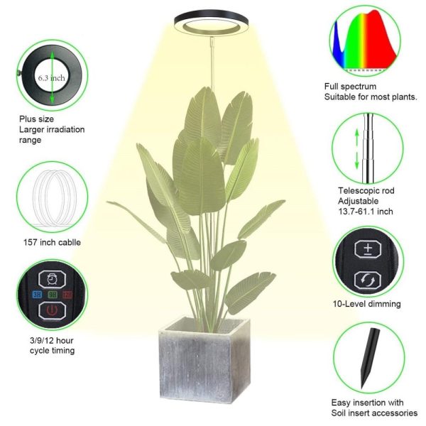 Other |   Plant Grow Light Floor Lamp Floor Model Full Spectrum Sunlight Large Potted Plant Fill Light 3/9/12 Hours Timing White LED Lighting Other