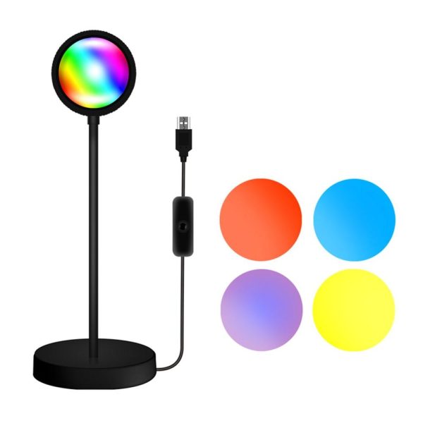 Other |   RGB Sunset Atmosphere Lamp 360° Adjustable Sunset Projection Light with Remote Controller(RGB + Warm White) Black LED Lighting Black