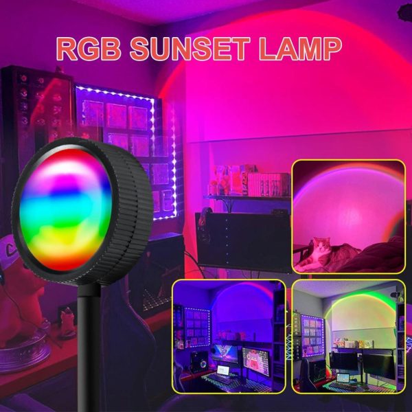 Other |   RGB Sunset Atmosphere Lamp 360° Adjustable Sunset Projection Light with Remote Controller(RGB + Warm White) Black LED Lighting Black