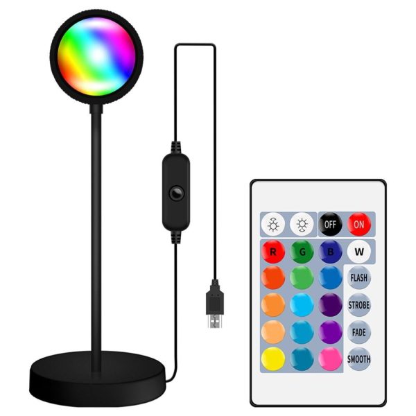 Other |   RGB Sunset Atmosphere Lamp 360° Adjustable Sunset Projection Light with Remote Controller(RGB + Warm White) Black LED Lighting Black