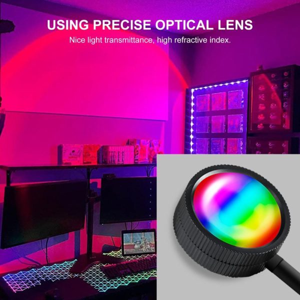 Other |   RGB Sunset Atmosphere Lamp 360° Adjustable Sunset Projection Light with Remote Controller(RGB + White) Black LED Lighting Black