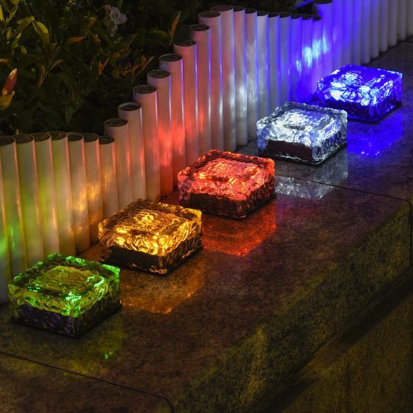 Other |   Solar Lawn Lamp Outdoor LED Ice Cube Lamp Crystal Brick Glass Lawn Lamp Garden Light Waterproof Pathway Decoration Blue LED Lighting Blue